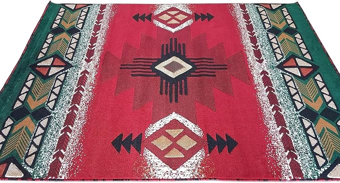 YHSF South West Native American Area Rug C318 - Easy Clean, Thick, Soft, Durable Native Tribal American Indian Inspired Rug for Bedroom/Living Room and More - Red, 8 Feet x 10 Feet