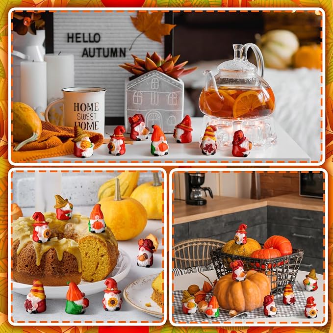 80 Pcs Thanksgiving Gnomes Bulk Miniature Thanksgiving Gnomes Figurines to Hide Fairy Resin Statues Pumpkin Maple Leaves Tiny Statues Gift Harvest Table Decorations for Patio Garden Landscape