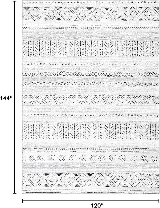 cotiled Boho 10x12 Area Rug for Living Room: Large Moroccan Washable Rug | Solve Modern Neutral Trendy Home Decor - Stain Resistan Carpet for Bedroom Farmhouse Dark Grey
