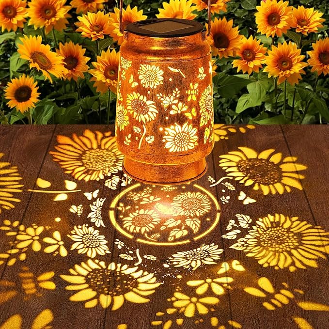 Sunflower Solar Lanterns Outdoor with Shepherd Hook, Birthday Gift Mothers Day Gift for Women Mom Grandma Wife Daughter, Waterproof LED Hanging Lights, Decor for Yard Garden Patio Porch Lawn Tabletop