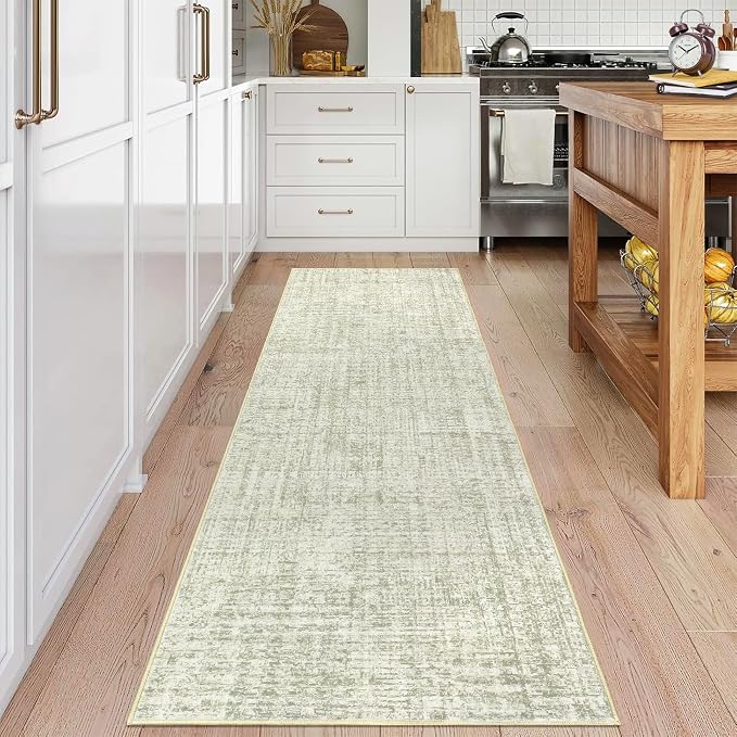 Garvee Solid Runner Rug 2x6 Washable Runners for Hallways Sage Green | Non Slip Kitchen Rugs, Modern Faux Wool Entryway Bathroom Rug Runners, Modern Abstract Rugs for Laundry Room Kitchen Bedroom