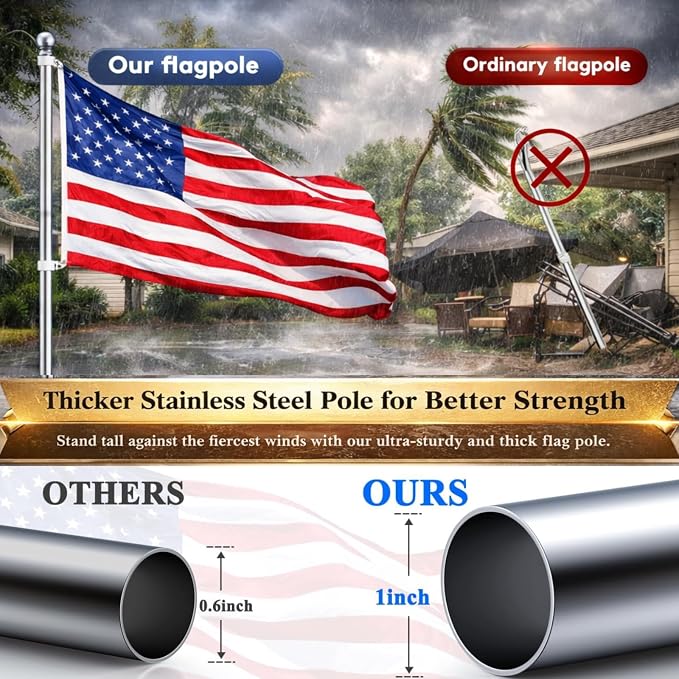Flag Pole for Outside House in Ground - 9 ft Adjustable,5 Pronges Stake Base - Heavy Duty Inground Flag Pole Kit for Front Yard Garden Outdoor Camper, 1" Portable Flagpoles Residential Stand