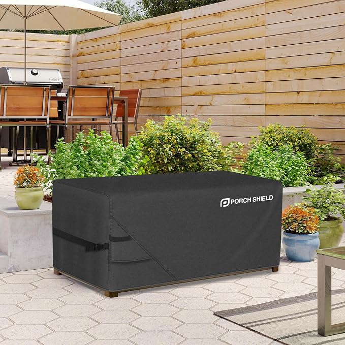 Porch Shield Patio Deck Box Storage Cover - 600D Outdoor Waterproof Cover for 130-150 Gallon Box Tear Resistant Rectangular Fire Pit Table Covers 60 x 24 x 26 inch Black