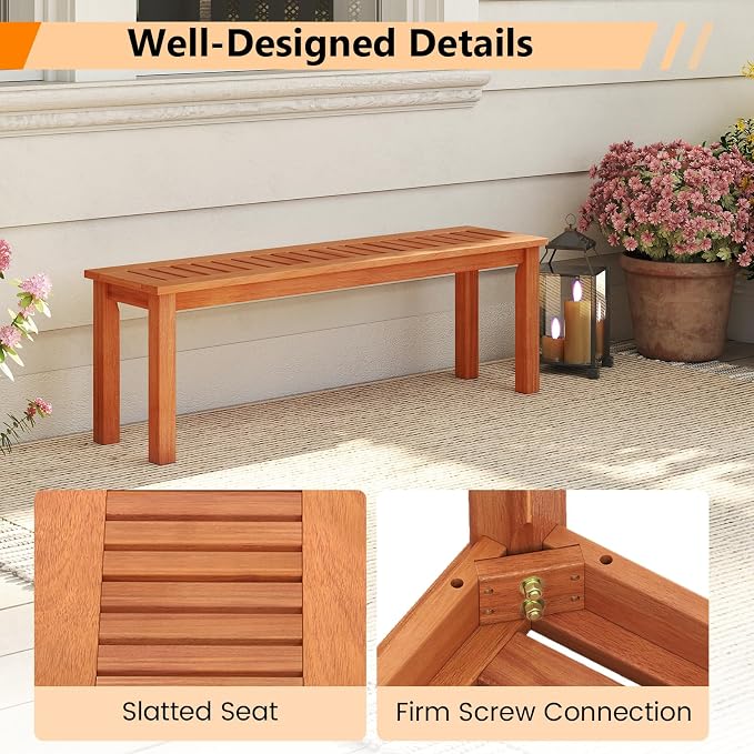 Tangkula 47 Inch Patio Wood Bench, 2-Person Backless Bench w/Slatted Seat, Indoor Outdoor Dining Bench for Backyard, Poolside, Entryway, Porch