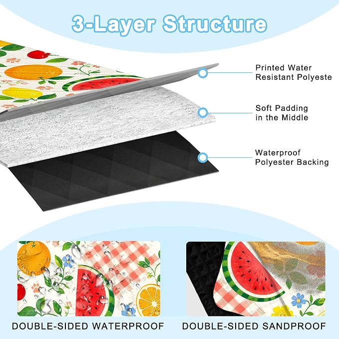 Extra Large Picnic Blanket Waterproof,80"x 80"Foldable Machine Washable Outdoor Blanket,Fruit Beach Blanket for 6-8 Adults,Picnic Mat Suitable for Indoor Crawling,Park Beach,Camping,Hiking,Travel