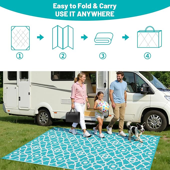 HEBE Outdoor Rug Waterproof 5x8, Plastic Straw Rug Camping Rug, Reversible Outdoor Patio Rugs RV Mat Clearance, Indoor Outside Floor Carpet for Porch,Deck,Camper,Balcony,Backyard