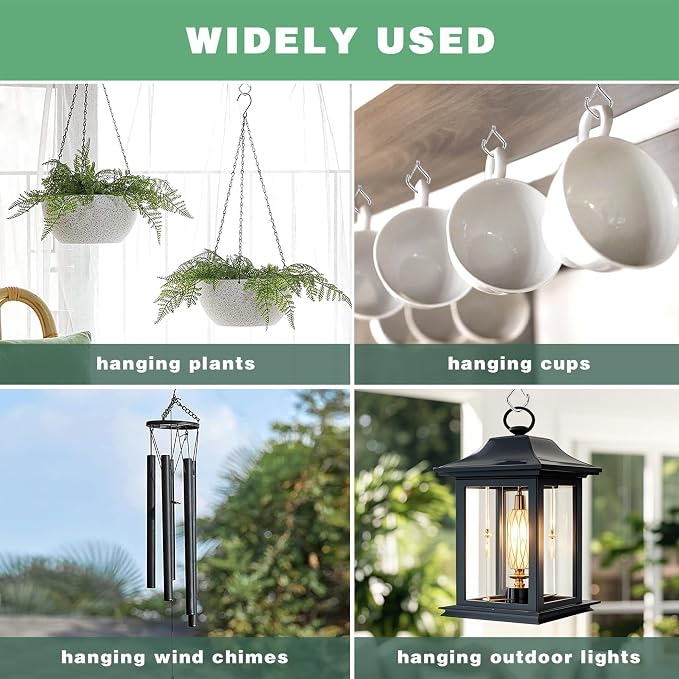 35 PCS 304 Stainless Steel Screw Hooks Kit, Ceiling Hooks for Hanging Plants, String Lights and Wind Chimes, Screw In Hooks with Locking Clip, Outdoor Hanging Hooks with Anchors and Driver Tool
