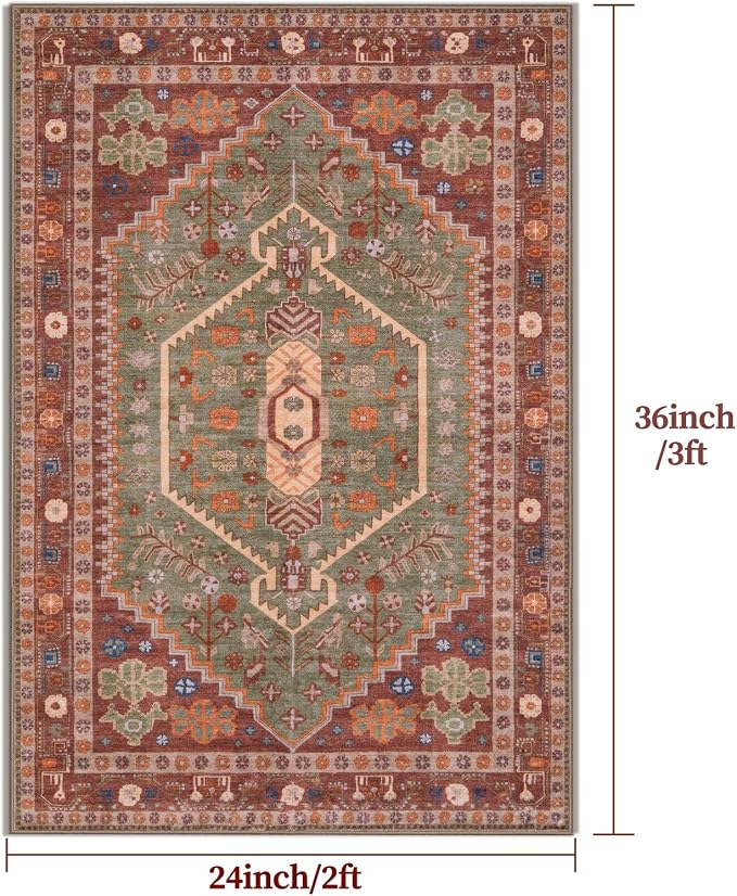Ciicool 2x3ft Small Area Rug,Washable Boho Thin Mat for Entryway Kitchen | Oriental Non-Slip Low-Pile Indoor Carpet Soft Entry Rugs for Entrance Bedroom Kitchen Bathroom Foyer Decor