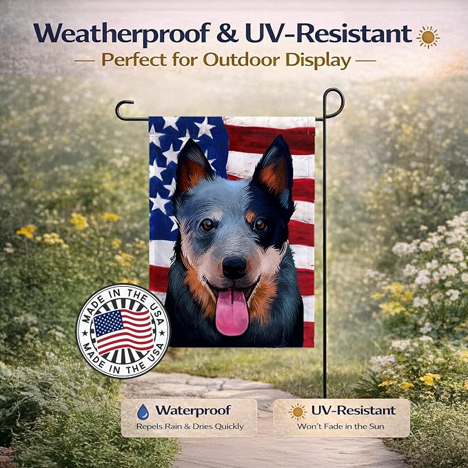 Caroline's Treasures CK6410GF Australian Cattle Dog American Flag Garden Flag Mailbox Flag Decorative Yard Flag Banner Outside Patio Artwork Yard Flower Beds, Garden Size, Multicolor