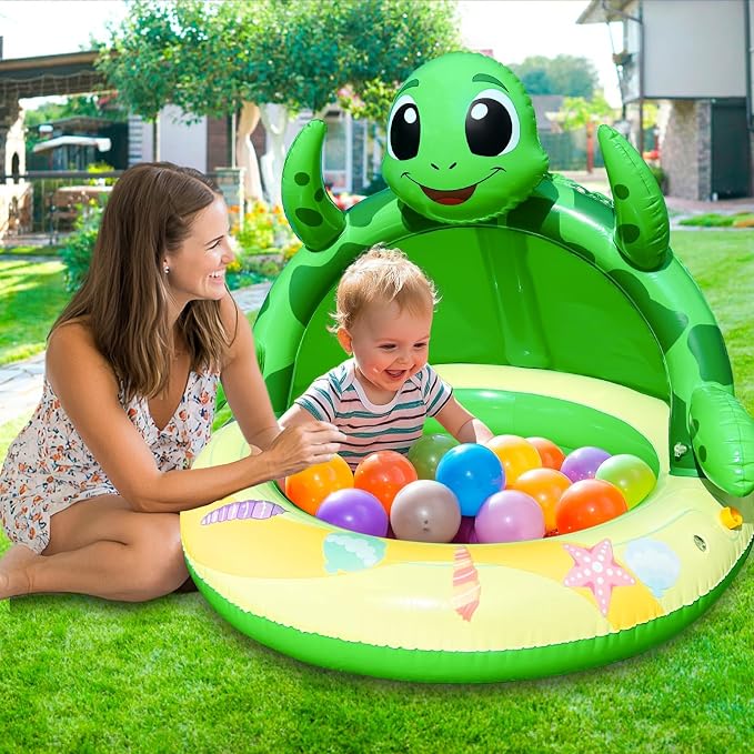 Baby Pool with Canopy,Toddler Sprinkler Water Play Mat for Age 6-36 Months | Turtle Inflatable Kiddie Pool Baby Pool Float Sprinkler for Kids Outdoor Water Toys,Summer Play Center Backyard Water Games