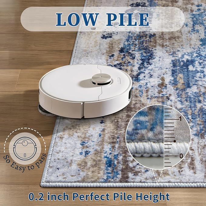 Tangsoo Abstract 2x6 Washable Runner Rug, Modern Non Slip Runner Rugs | Contemporary Indoor Soft Low Pile Rugs for Hallway,Print Carpet Runners for Laundry Entryway Bedroom Kitchen Blue Grey Decor
