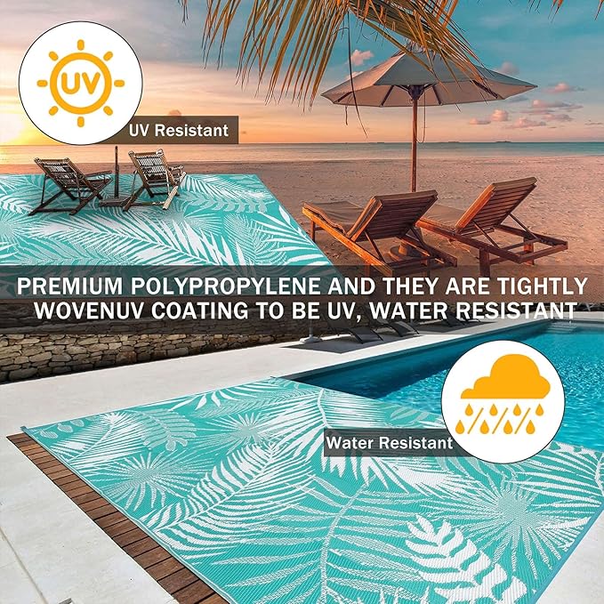 Outdoor Rug 5x7 ft, Reversible Waterproof Plastic Straw Patio Rugs, RV Mat for Outside Quick Dry Carpet for Deck Porch Poolside Beach Camper Backyard