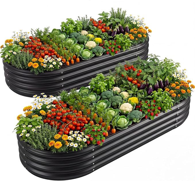 Land Guard 2 Pcs 6ft Metal Raised Garden Bed, 6 x 3 x 1 Galvanized Planter Raised Beds for Vegetables, Grey
