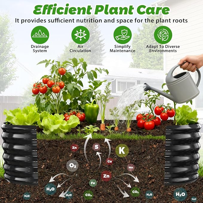 YSEJOMP 17" Tall Outdoor Garden Raised Garden Bed Kits, 5ft X 2ft Oval,0.8MM Thick Metal Raised Planter Bed/Ground Planter Box for Variety of Flowers,Herbs,Vegetables (Black, 60X24X16.5 Inches)