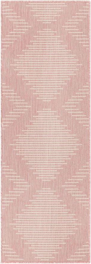 Unique Loom Outdoor Modern Collection Area Rug - Tambor (2' x 6' 1" Runner, Pink/ Ivory)