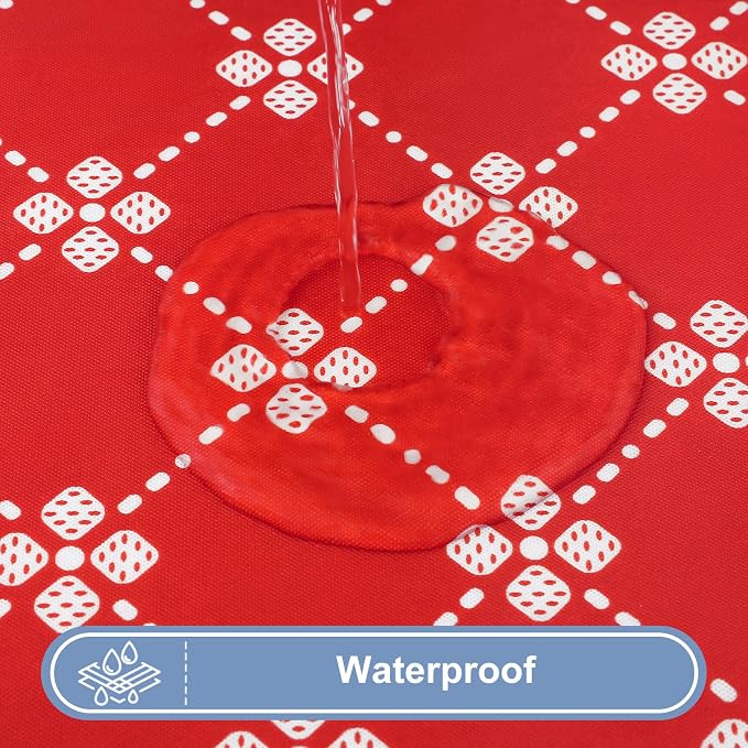 misaya Rectangle Vinyl Table Cloth, Elastic Fitted Tablecloth with Flannel Backing, Waterproof Plastic Table Cover Fits 4 Foot Folding Tables for Picnic, Camping, Indoor and Outdoor (Red, 30" x 48")
