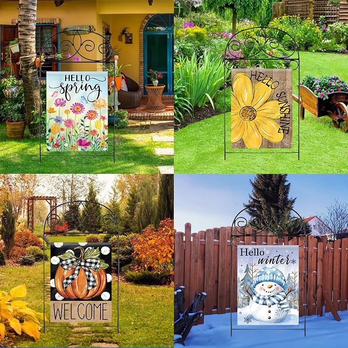 Seasonal Garden Flags Set of 12 Double Sided 28 x 40 Inch Large Yard Flags, Large House Flags for Outside, 4th of July Fall Winter Halloween Christmas Outdoor Flags, Holiday Garden Flags for All Seasons