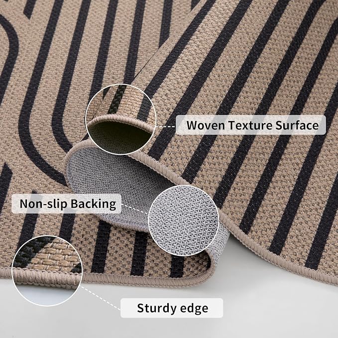 Tangsoo Modern Easy Jute 2.6x10 Washable Runner Rug for Hallways,Brown Non-Slip Thin Outdoor Rug Runner,Farmhouse Long Floor Carpet Runner for Kitchen Laundry Bedroom Living Room