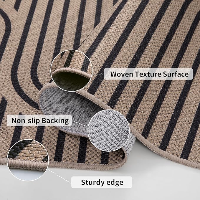 Tangsoo Easy Jute Rug 2x6 Washable Runner Rug for Hallways,Non-Slip Thin Brown Outdoor Rug,Modern Farmhouse Rainbow Floor Carpet for Kitchen Laundry Bedroom Living Room Entryway