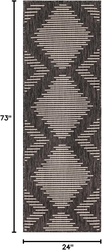 Unique Loom Outdoor Modern Collection Area Rug - Tambor (2' x 6' 1" Runner, Charcoal Gray/ Ivory)