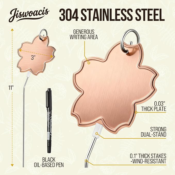 304 Stainless Steel Plant Labels 25 PCS, Reusable Metal Garden Markers, Rustproof Plant Tags with Permanent Marker, Tilted Stakes for Outdoor Garden Herbs Vegetables