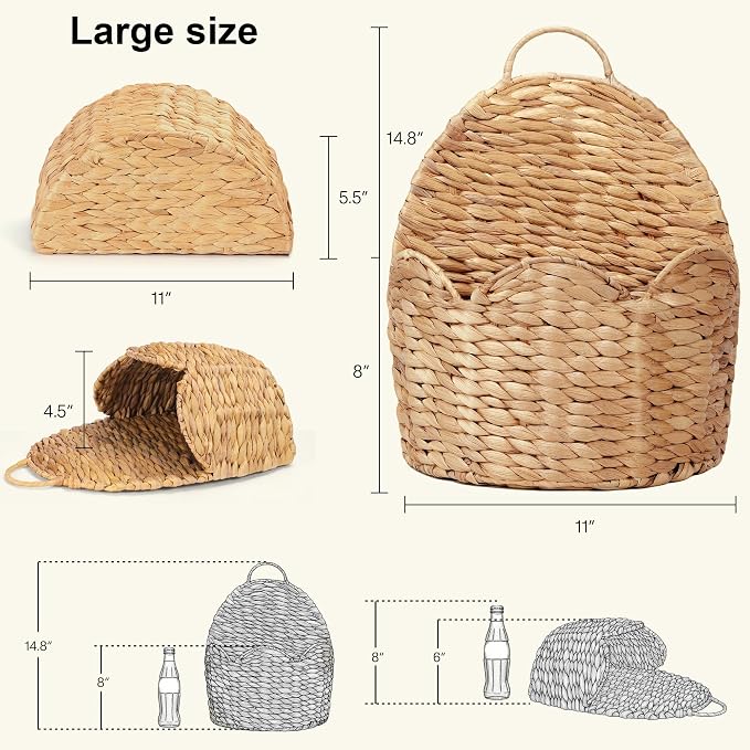 Door Basket Scalloped Hanging Storage Basket,Water Hyacinth Woven Wall Baskets for Front Door Decor, Hangable Storage Organize for Flowers,Planter,Mails,Wicker Baskets for Organizing Garden- L