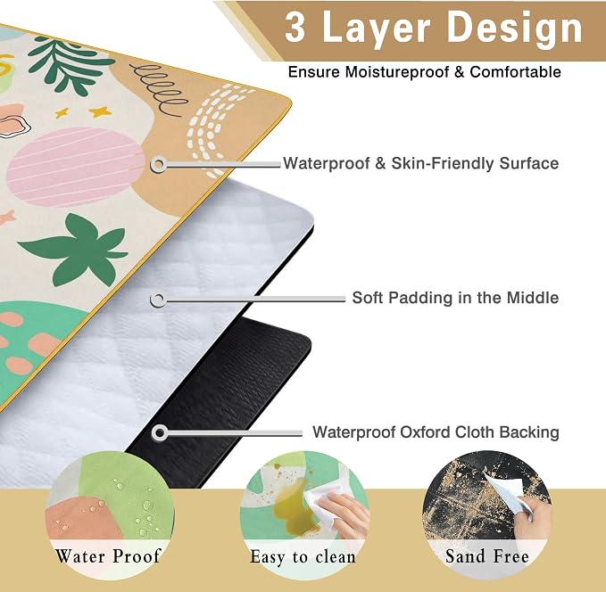 Supfitness Extra Large Picnic Blankets Waterproof Foldable (60 "x 80") Beach Blanket Waterproof Sandproof,3-Layer Thicking Mat Outdoor Packable Camping Blanket