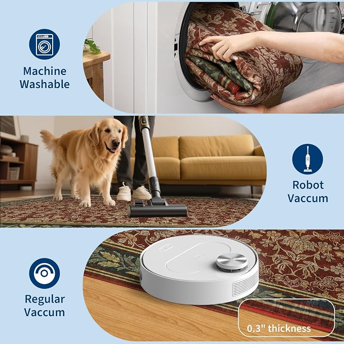 GarveeHome Washable 4x6 Entryway Rugs Non Slip Kitchen Area Rug, Red | Boho Vintage Soft Low Pile Stain Resistant Indoor Carpet for Living Room Bedroom Hallway Nursery Home Office