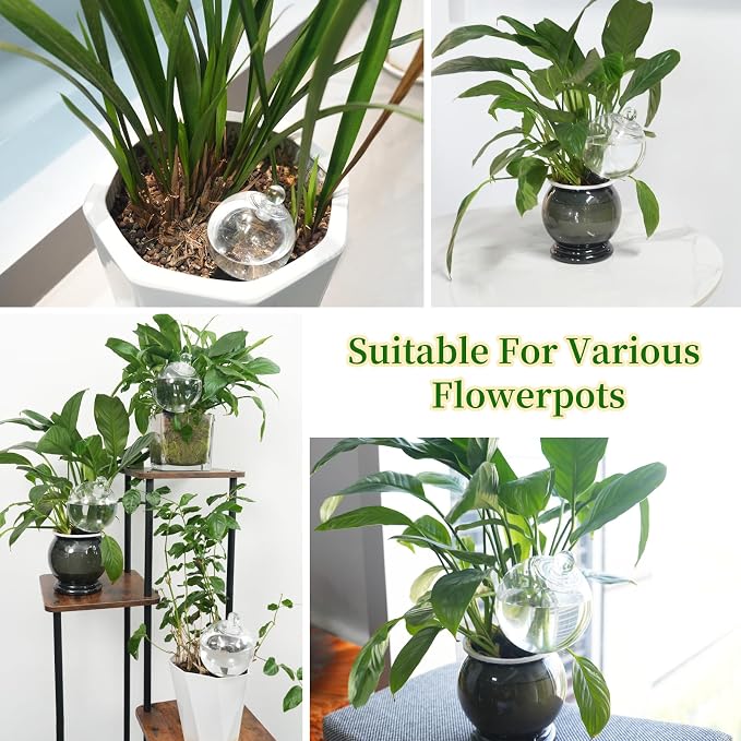 8pcs Plant Self Watering Globes with Covers, Plastic Water Bulbs Top Fill, Plant Watering Devices System Slow Release Terracotta, Water Spikes Stakes for Indoor