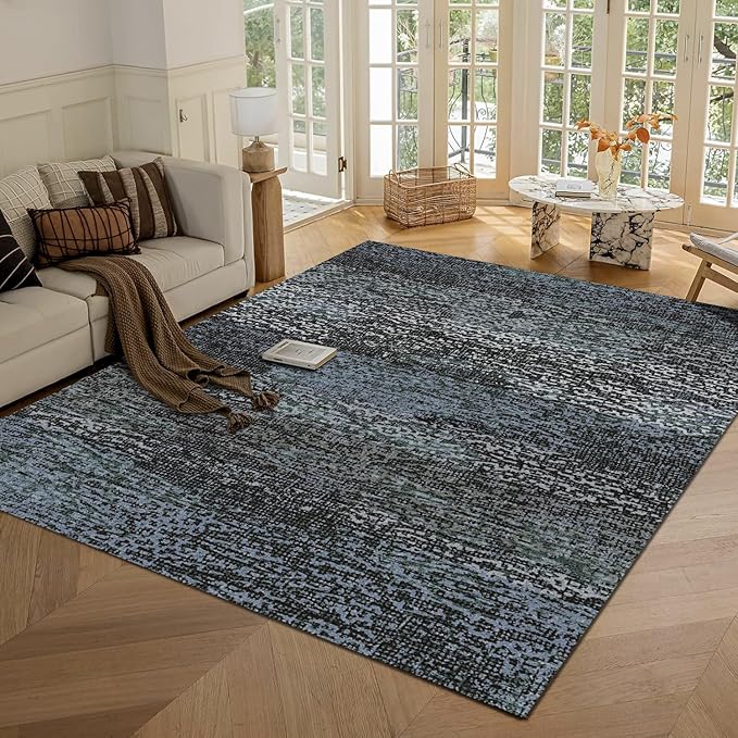 Washable Area Rug - 1/6 Thick - Stain & Water Resistant Non-Slip - Resistant Rug for Living Room, Bedroom, Nursery, Pet & Child Friendly, Vintage Charm Area Rugs (Darkgrey+Bule, 4' x 6')