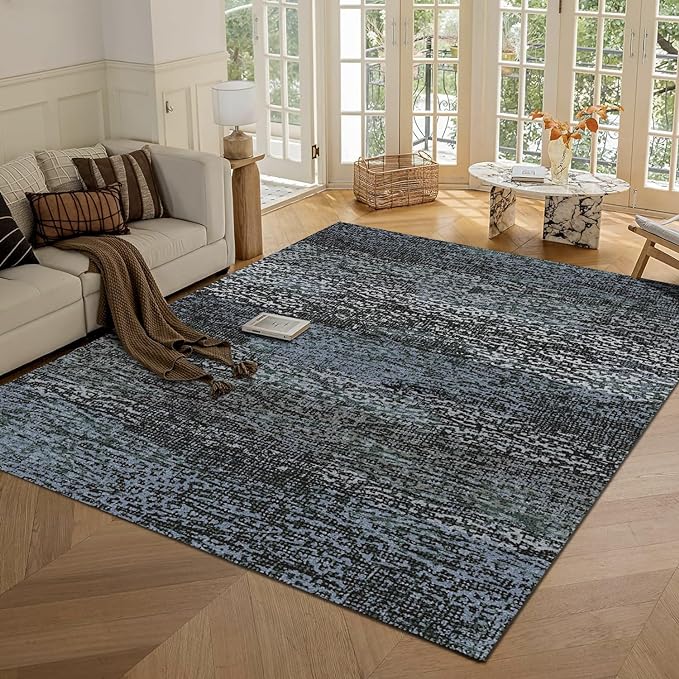 Washable Area Rug - 1/6 Thick - Stain & Water Resistant Non-Slip - Resistant Rug for Living Room, Bedroom, Nursery, Pet & Child Friendly, Vintage Charm Area Rugs (Darkgrey+Bule, 3' x 5 ')