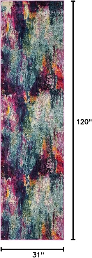 Unique Loom Chromatic Collection Modern Colorful & Vibrant Abstract Area Rug For Any Home Décor (2' 7 x 10' 0 Runner, Multi/ Light Blue)
