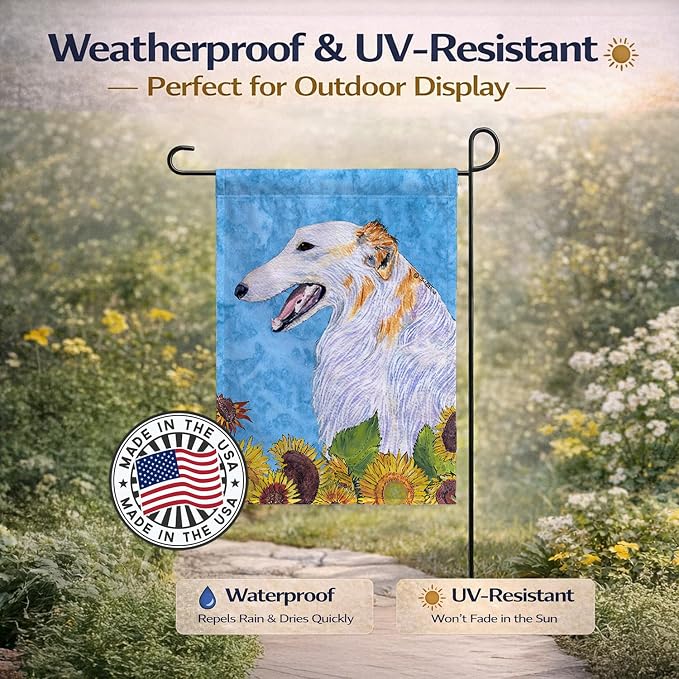 Caroline's Treasures SS4244GF Borzoi in Summer Flowers Garden Flag Mailbox Flag Decorative Yard Flag Banner Outside Patio Artwork Yard Flower Beds, Garden Size, Multicolor