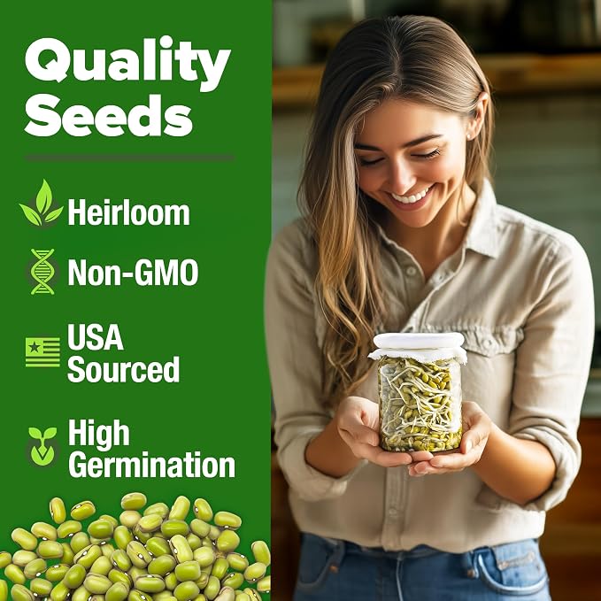 HOME GROWN Mung Beans Seeds Pack 1.5 lb Over 15,000 Sprouting Seeds Grow Fresh Bean Sprouts or Microgreens for Quick, Easy, Nutrient-Packed Food for Your Daily Meals (Vigna Radiata)
