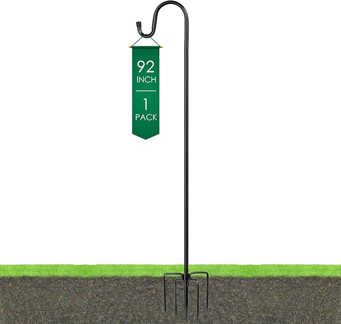 Ottsuls Shepherds Hooks with 5 Prongs Base for Outdoor - 92" Adjustable Bird Feeder Pole for Outside Hanging, Garden, Hummingbird Feeder, Plant Baskets, Solar Light Lanterns, Wedding Decor (1 Pack)
