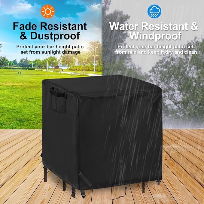 59 In Patio Bar Height Table Cover Square for 5 Piece Outdoor Furniture Set | 59x59x38,Waterproof Dustproof Heavy Duty Oxford Fabric,for High Bar Table and 4 Stools/ Bistro Set Multi Pieces