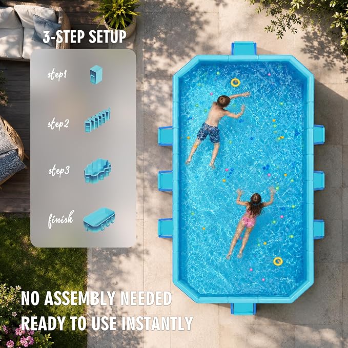 Large Foldable Pool, Non Inflatable Swimming Pool, Foldable Pool for Adults and Kids, Thickened Portable Collapsible Pool for Backyard and Outdoor Use, 116" x 65" x 21"