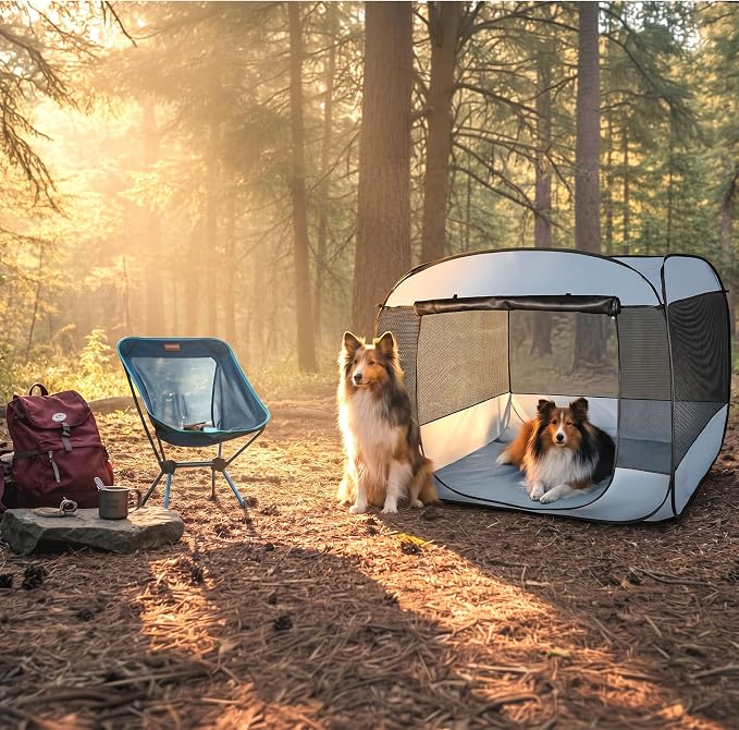 EighteenTek XLarge Popup Portable Dog Houses, 5.3'x4'H Assembly-Free Gazebo-Style Dog Cot Cat Playpen Screen Pet Tent Sun Shade Shelter Dog Bed with Canopy for Outdoor, Anti-Bugs with Leakproof Bottom