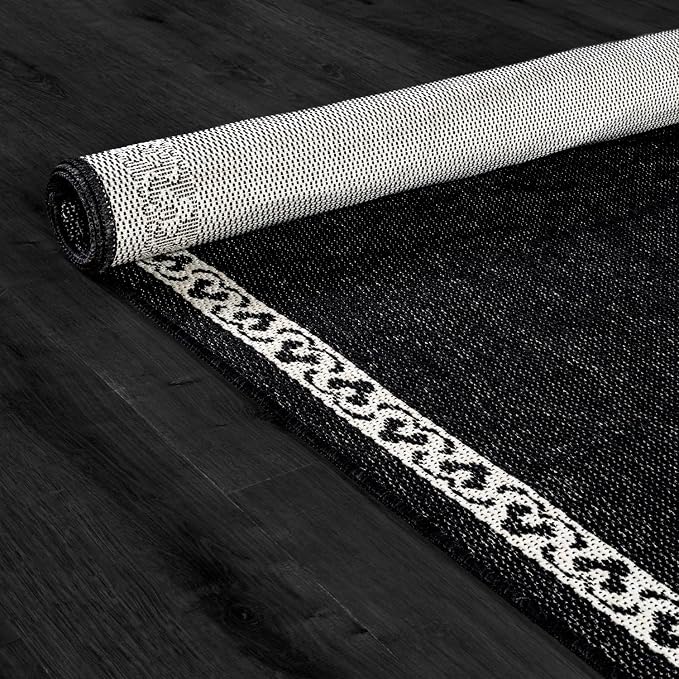 Washable Outdoor Rug 5x7 Modern Area Rugs Outdoor Carpets Bordered Pattern Non Shedding Waterproof Easy Clean Patio Deck Porch Living Room Bedroom Garden RV (5 X 7 Black)