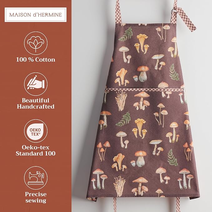Maison d' Hermine Aprons for women with Pocket 100% Cotton (27.50"x31.50") | Adjustable Neck Strap & long ties Apron Men Chef Wedding Cooking Gardening Server Maid