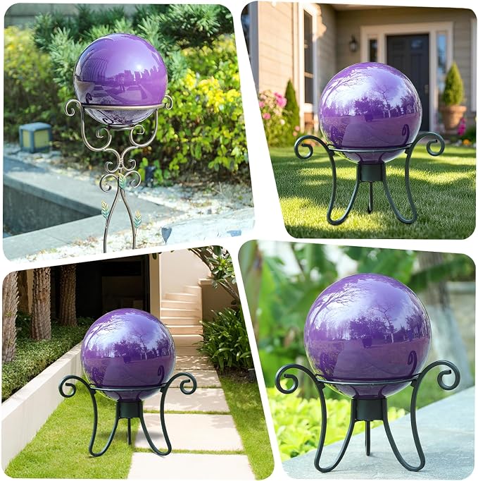 VCUTEKA Gazing Ball, 10" Stainless Steel Purple Garden Globes Outdoor Decor | Reflective stainless steel gazing ball with purple mirror finish that creates striking focal point Lawn indoors or outdoors