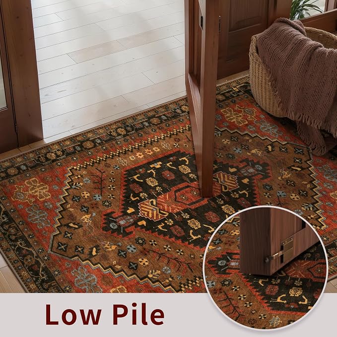Ciicool 6x9 Area Rugs,Washable Large Boho Carpet for Living Room Bedroom | Oriental Low-Pile Soft Vintage Non-Slip Indoor Throw Carpet for Kitchen Bedside Bathroom Dining Room Foyer Decor