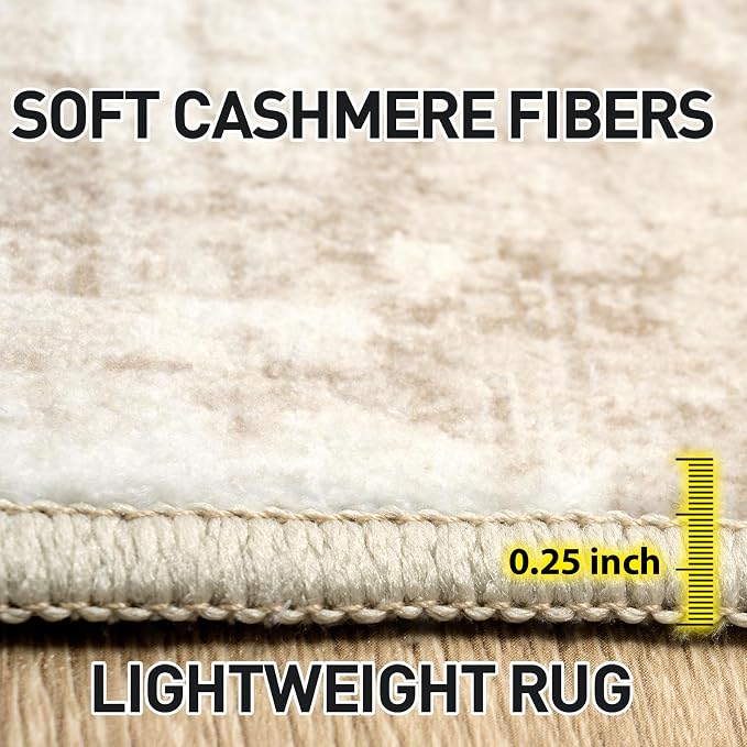 8x10 Area Rugs for Living Room: Washable Abstract Beige Grey Badroom Carpet | Non-slip TPE backing makes this washable soft low-pile rug safe & durable, Pet-friendly decor for dining room,nursery,office