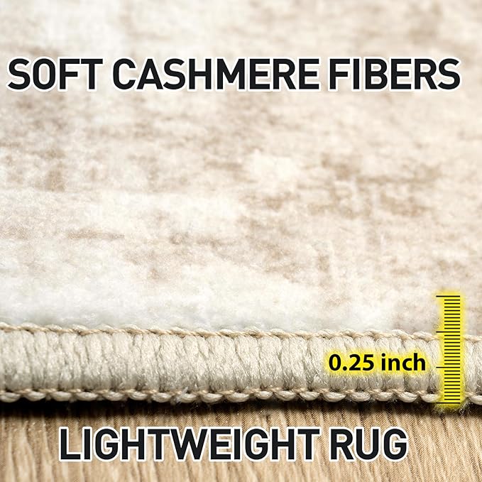 5x7 Area Rugs for Living Room: Washable Abstract Beige Grey Badroom Carpet | Non-slip TPE backing makes this washable soft low-pile rug safe & durable, Pet-friendly decor for dining room,nursery,office