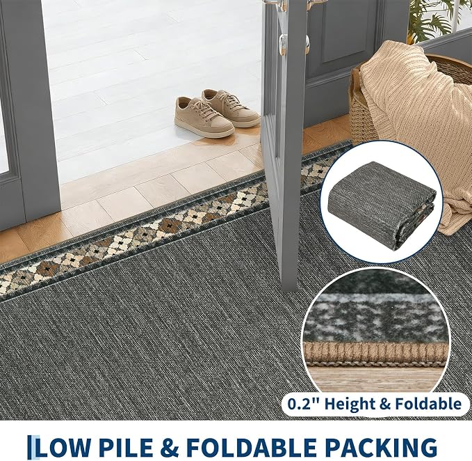 Garvee Large Area Rug 10x13 Rugs Tribal Border Washable Rug, Brown | Floral Border Area Rug Stain Resistant Easy Cleaning Throw Rugs Low Pile Floor Cover for Nursery Dining Room Apartment