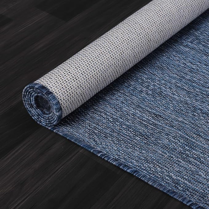 Beverly Rug Indoor Outdoor Rug 10x14, Washable Outside Carpet for Patio, Deck, Porch, Solid Modern Area Rug, Water Resistant, Azure Blue