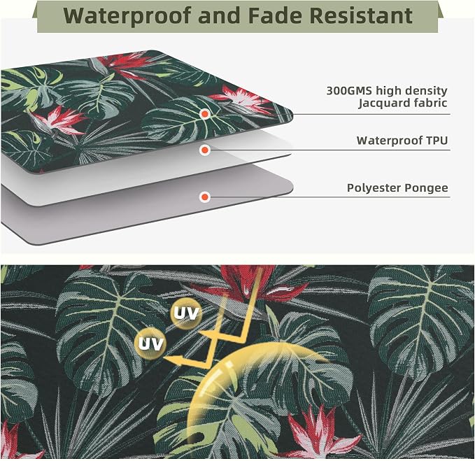 Favoyard Outdoor Seat Cushion 22 x 22 x 3 in Waterproof Pattern Fade Resistant Cover Removable Patio Furniture Cushions Deep Seat & Back Cushion Set with Adjustable Straps for Patio Chair Sofa Couch