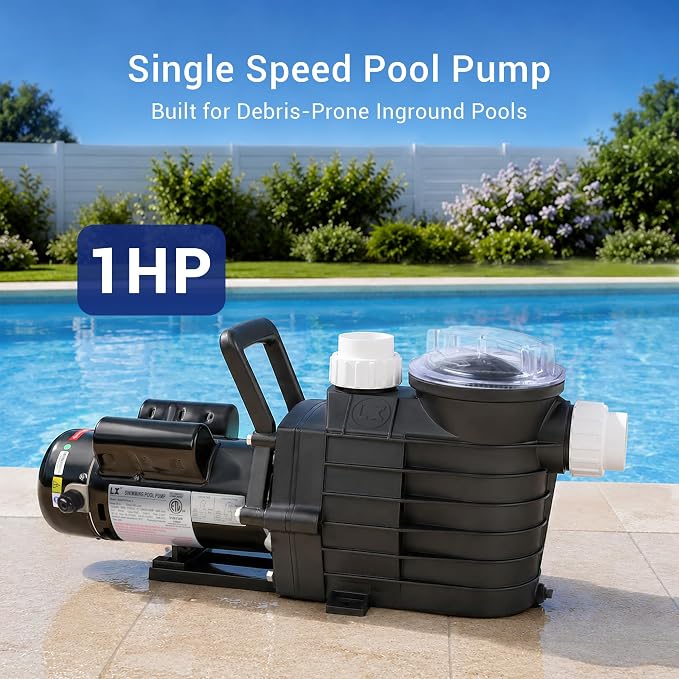 1HP Pool Pump Inground, 6022 GPH, 115/208-230V, Powerful Self Primming In/Above Ground Pool Pump, Low Noise Swimming Pool Pump with Large Filter Basket & 2/1.5" Fittings