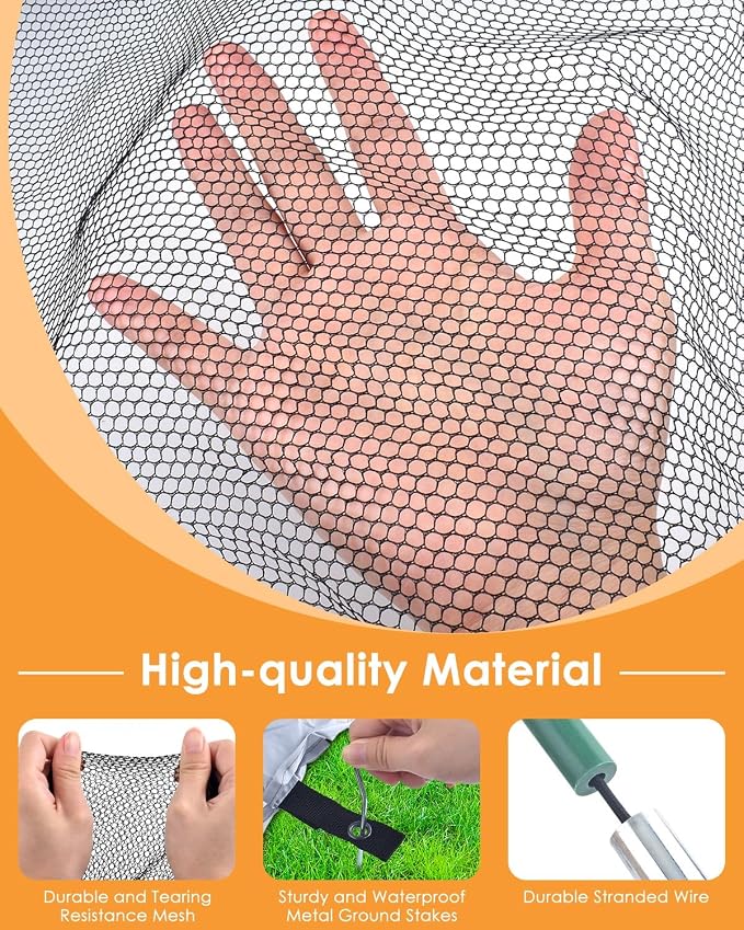 8 * 10ft Pond Cover Dome,Garden Pond Net Pond Mesh Tent with Ropes, Stakes and Fiberglass Poles, Pond and Garden Cover Protective Tent Dome Netting for Pond Pool and Garden