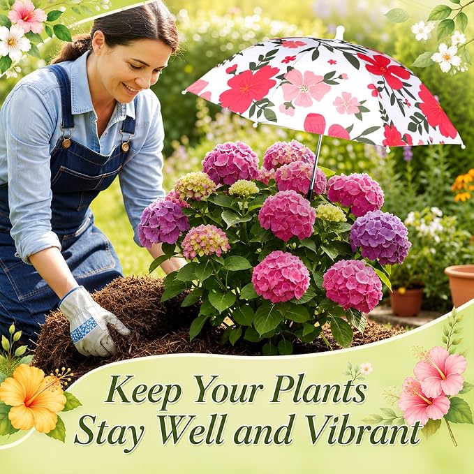 6 Pcs Flower Plant Umbrellas for Outdoor Plants 23.6" Wide Adjustable Height Floral Umbrella Shade Canopy Cover for Summer Garden Potted Plants Flower Beds UV Block & Heat Protection